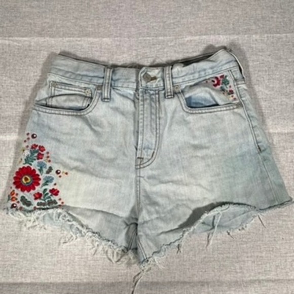 Madewell Pants - Madewell Embroidered Denim Shorts Women's Floral Perfect Jean Light Wash Size 25